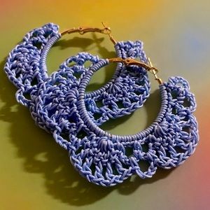 CROCHET LACEY HOOP EARRINGS- CORNFLOWER BLUE
